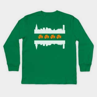 Irish Chicago Skyline Flag Kids Long Sleeve T-Shirt